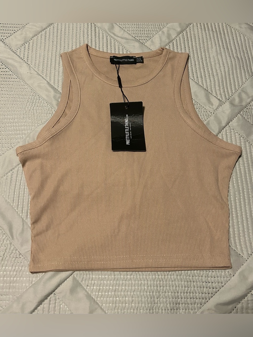 PrettyLittleThing NWT Beige Ribbed Crop Tank Top Size 6